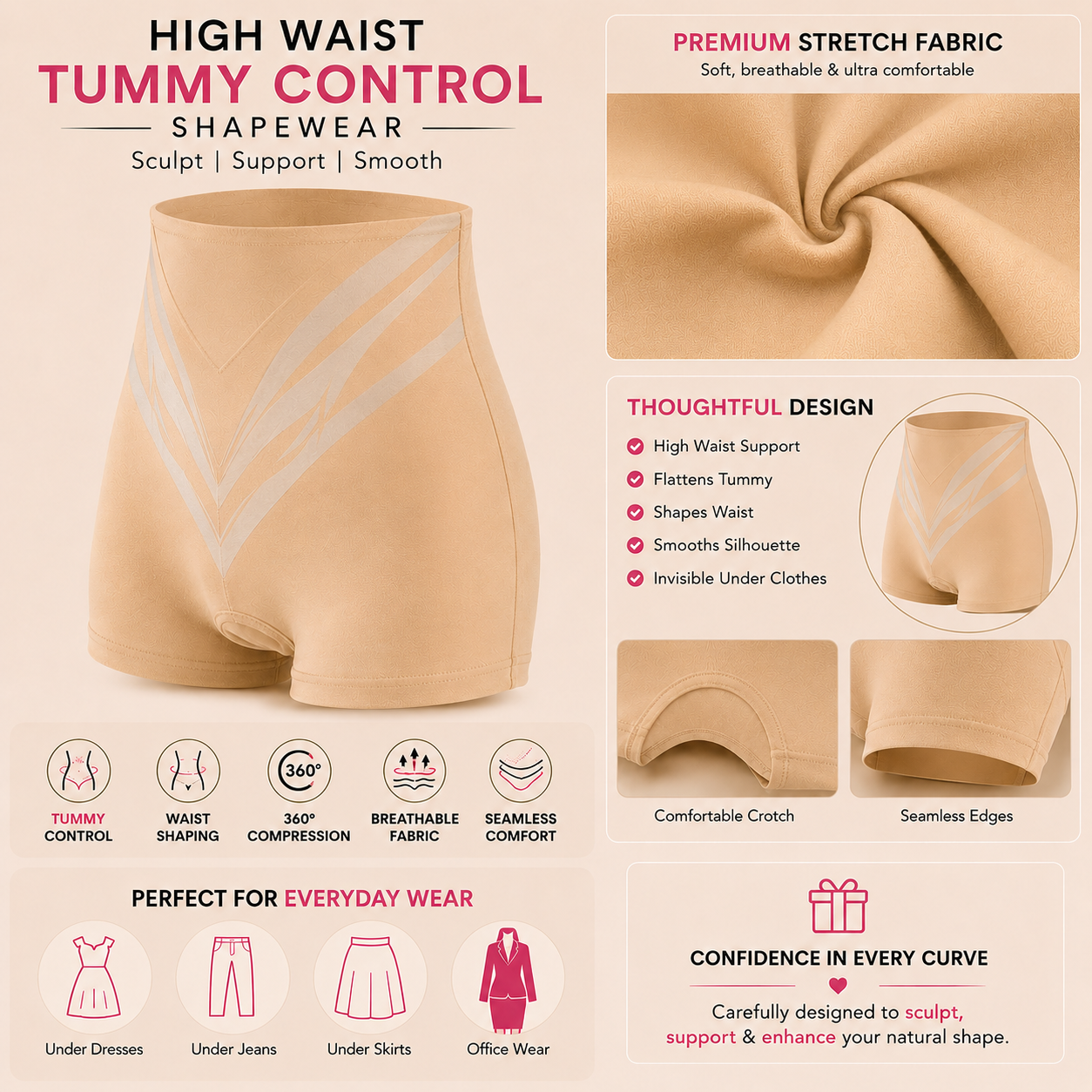 Premium High Waist Tummy Shaper (Pack of 2)